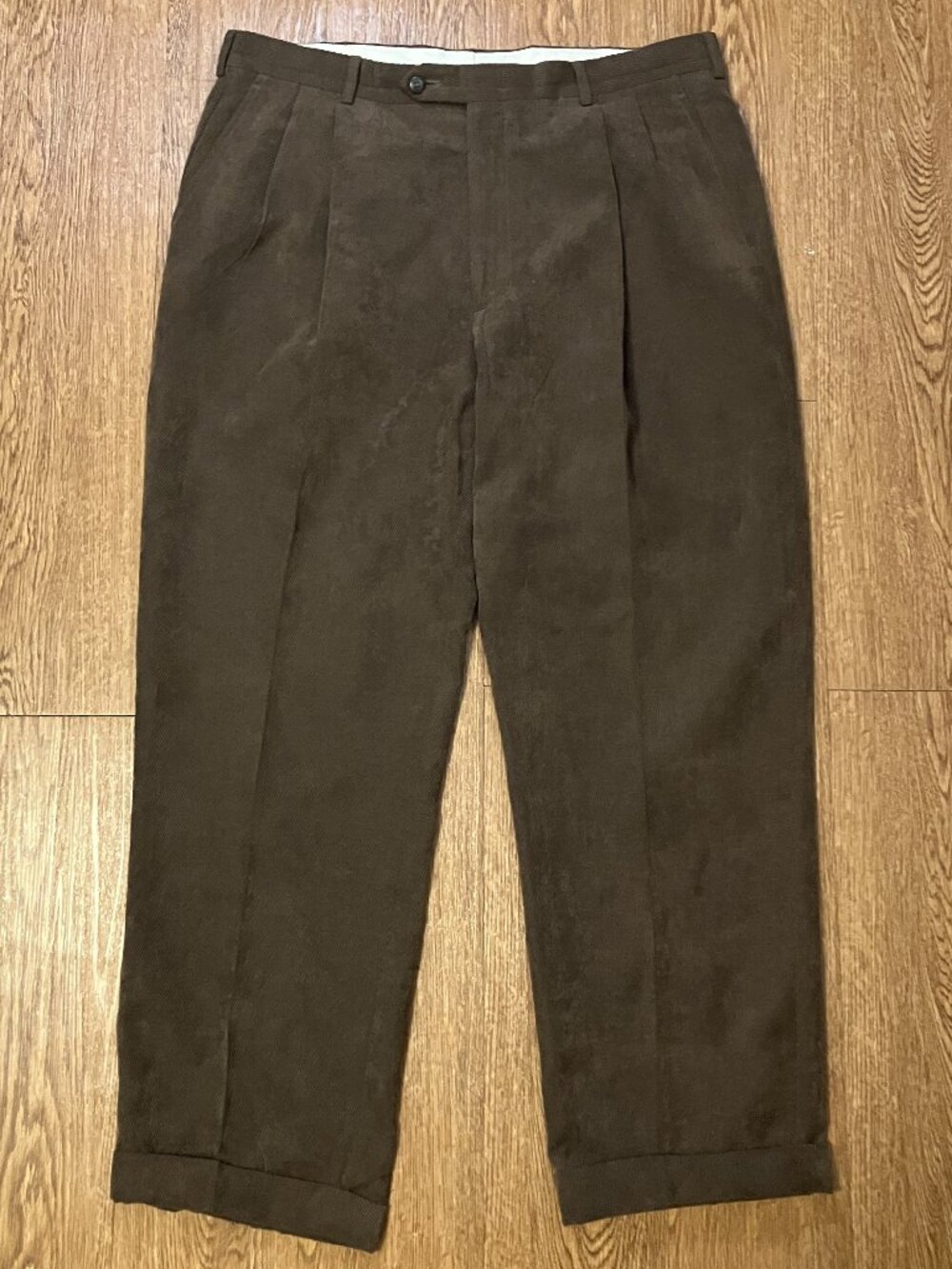 Vintage 90s Berle Corduroy Trousers Made In USA Double Pleated Brown